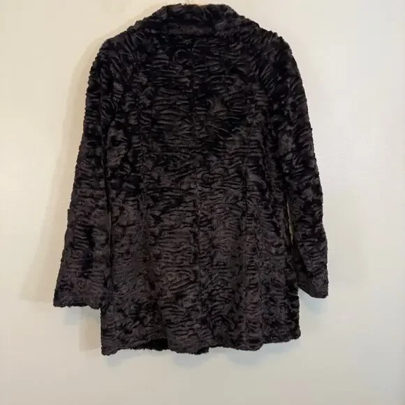 Eliza J Faux Fur Coat Womens Medium Black Teddy Snap Cozy Winter Floral Lined